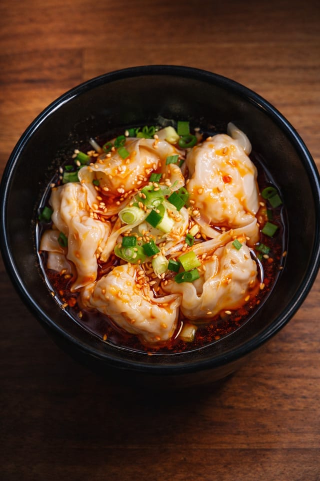 Silk Wontons in Chili Essence-Shrimp.